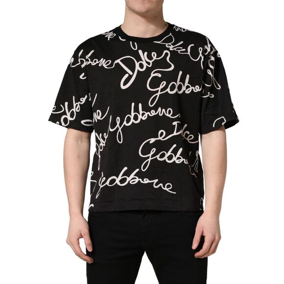 Dolce & Gabbana Black Script Logo Print Men Crew Neck Men's T-shirt